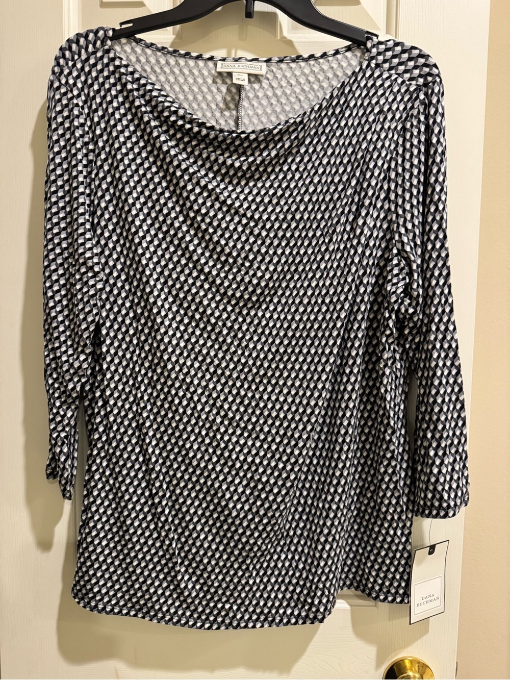Dana Buchman Black & White Geometric Drape Neck Top